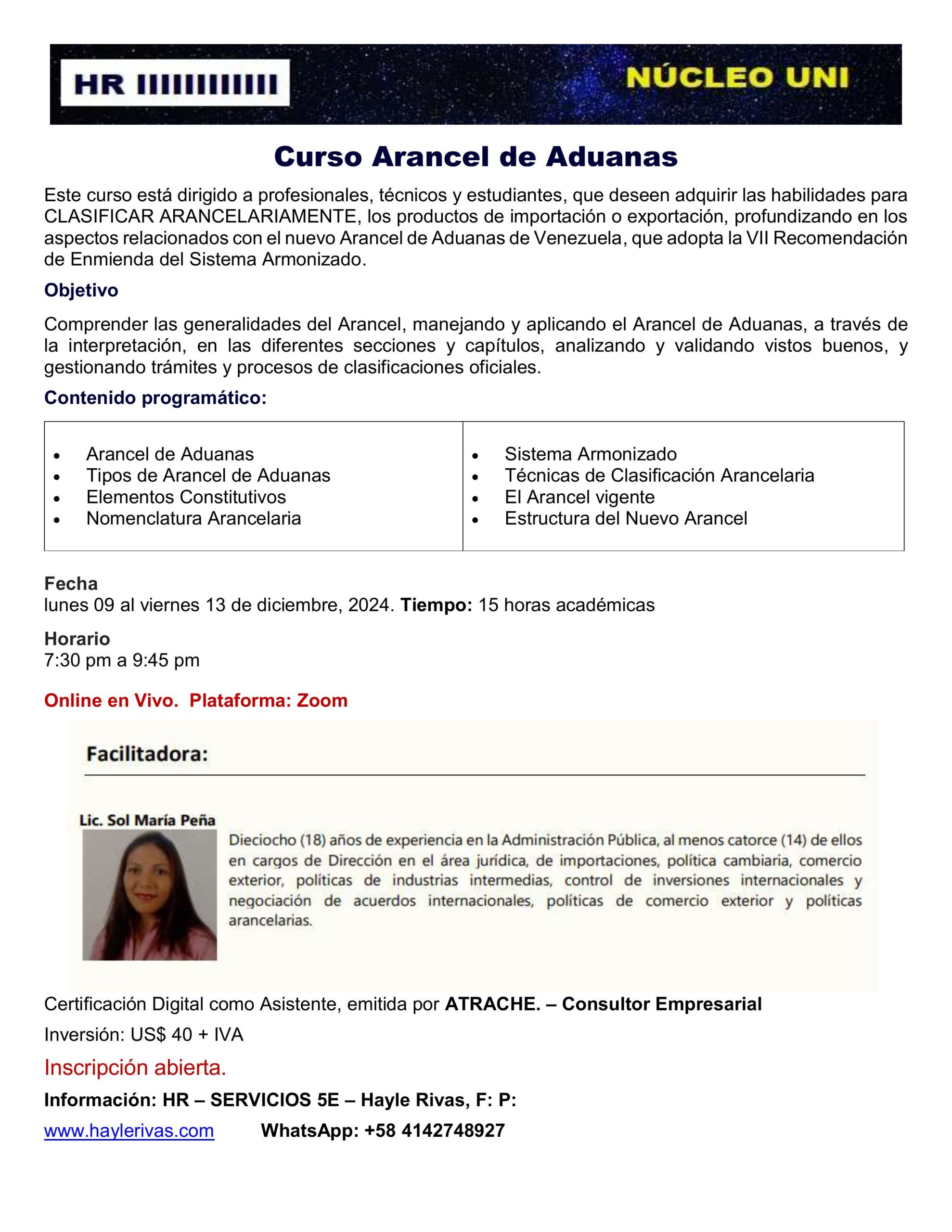 Curso Arancel de Aduanas - Diciembre 2024